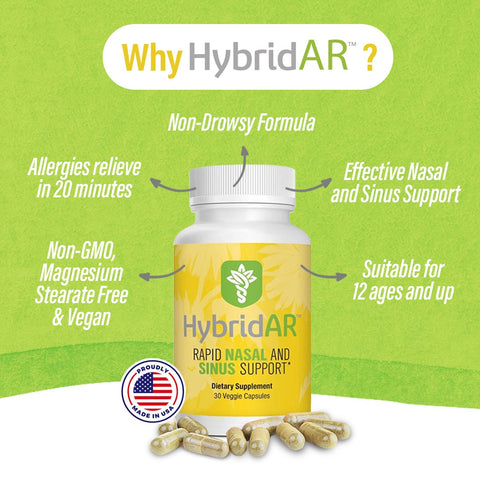HybridAR Rapid Nasal & Sinus Support – All-Natural Pharmacist Formulated to Support Seasonal Allergies - Gluten-Free, Non-GMO, Vegan